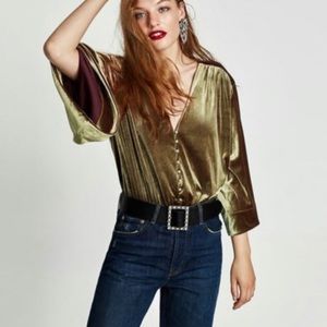 Zara Green Velvet Body Suit